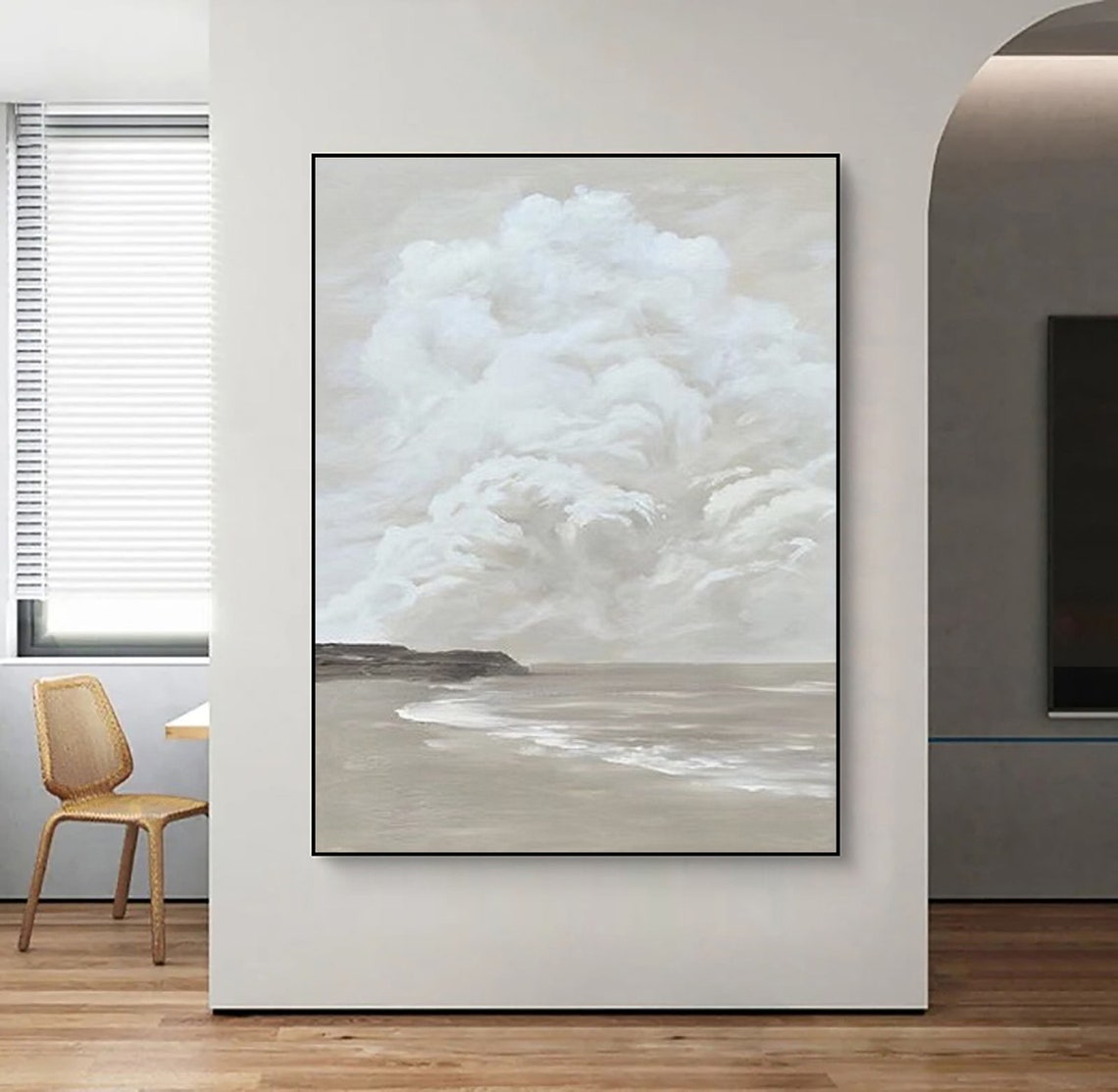White Clouds Gray Sea Foam Textured Seascape Abstract Poster - Image 5