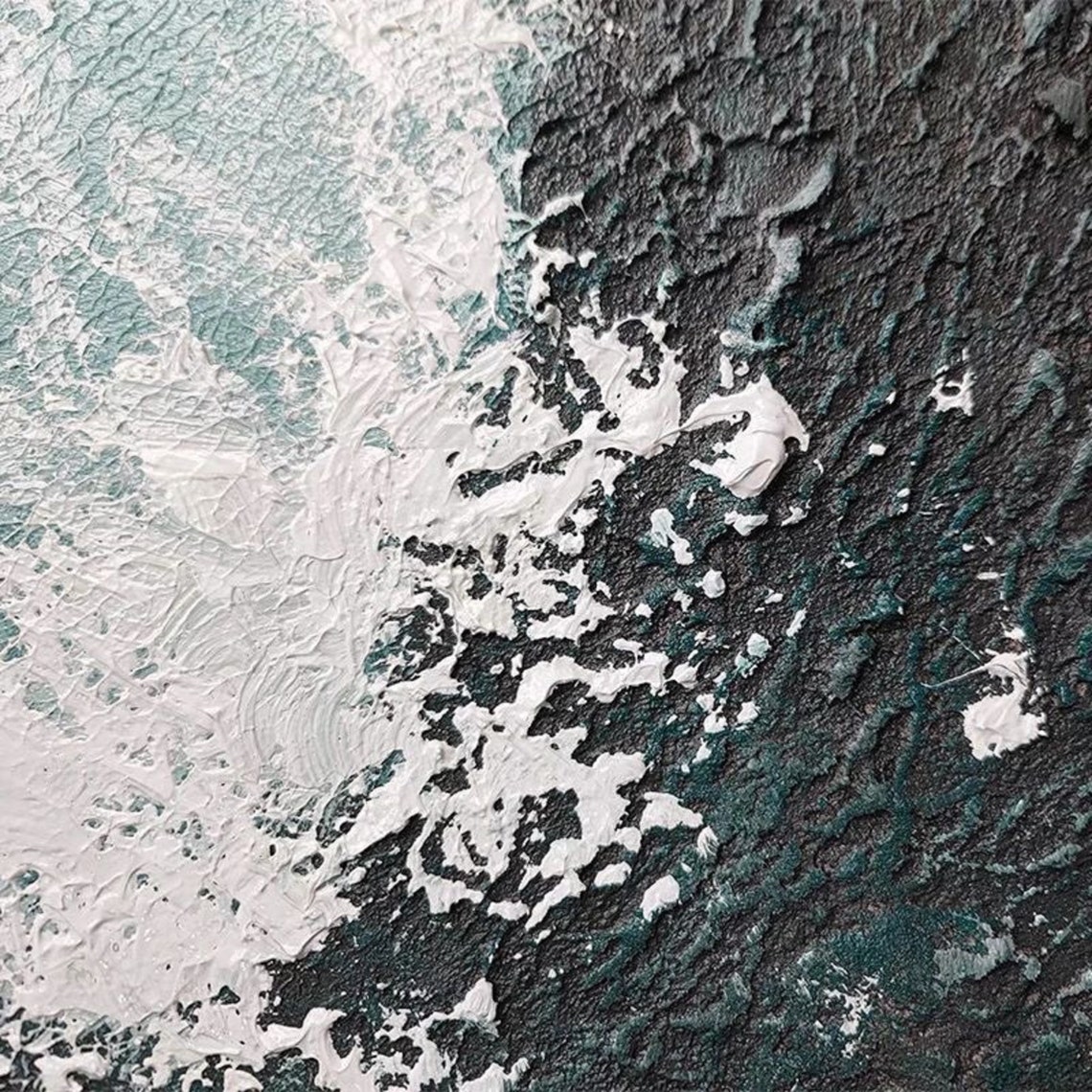 Teal Ocean Waves Crashing On Dark Rock Coastal Sea Art Poster - Image 5