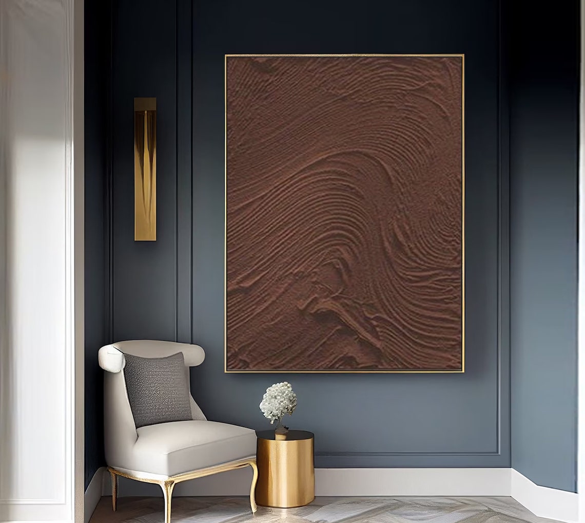 Chocolate Brown Combed Wave Textured Impasto Abstract Poster - Image 3