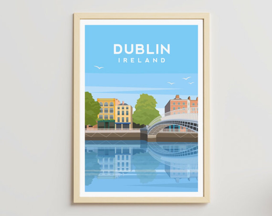 Dublin Travel Poster, Ha'penny Bridge Ireland - Image 2
