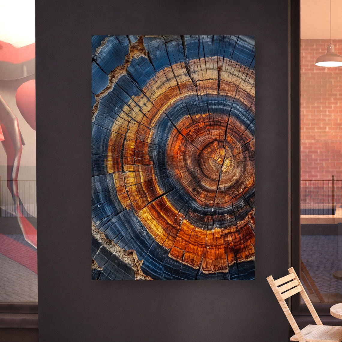 Blue and Amber Tree Trunk Cross Section Growth Ring Wall Art - Image 2