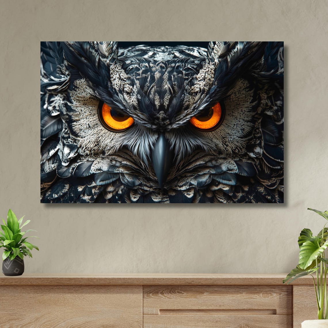 Dramatic Owl Face Close-Up with Glowing Amber Eyes Nature Poster - Image 4