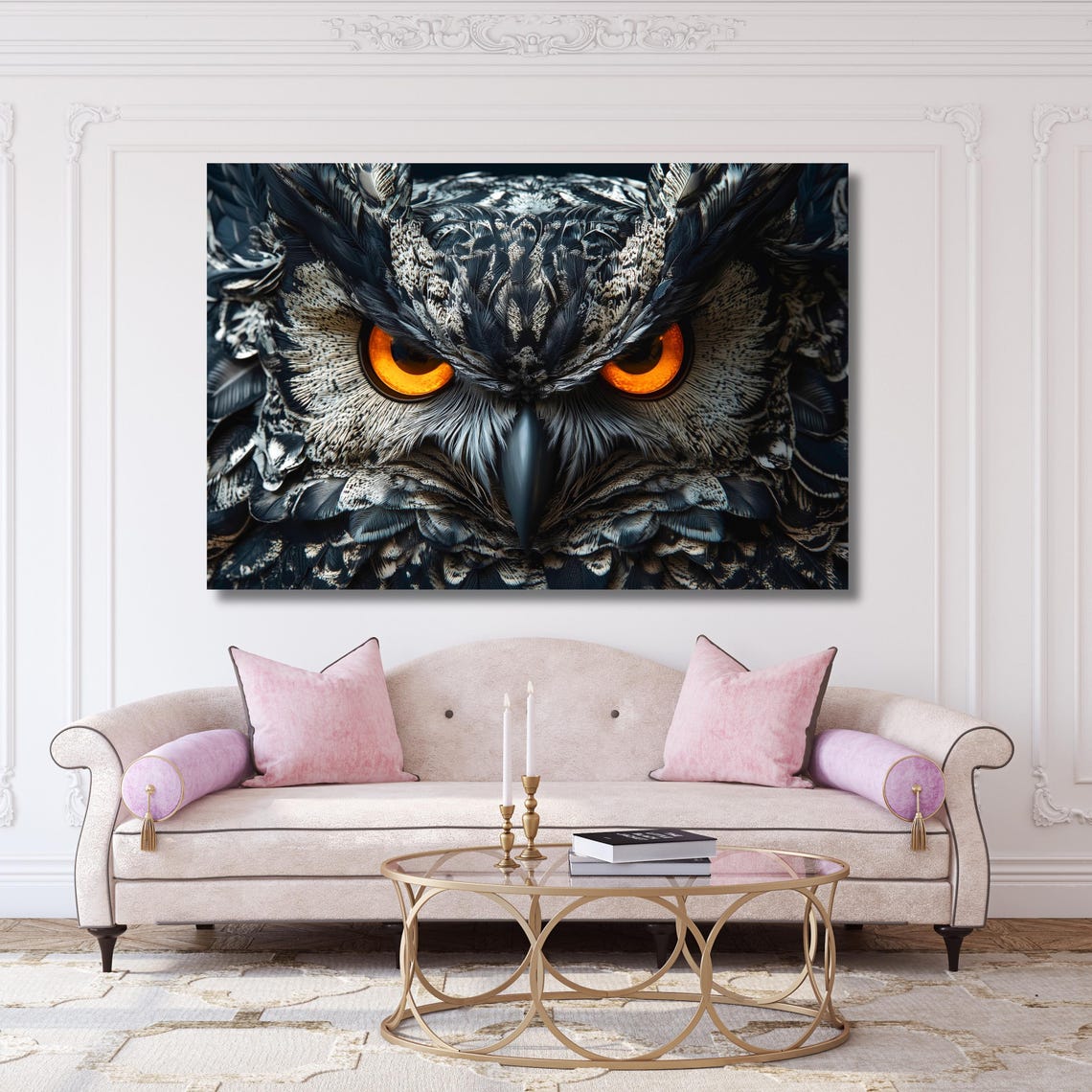 Dramatic Owl Face Close-Up with Glowing Amber Eyes Nature Poster - Image 3