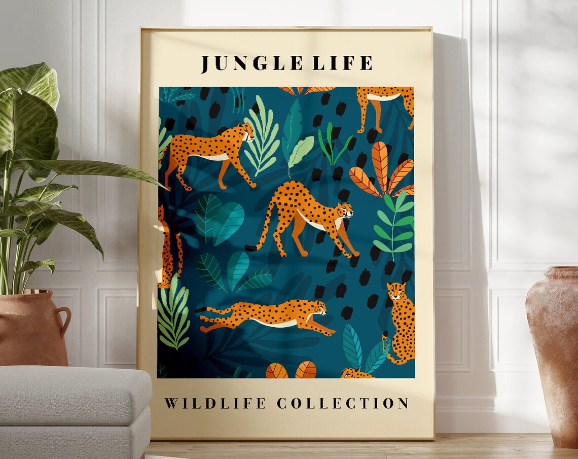 Jungle Life Cheetah Wildlife Collection Bold Pattern Art Poster