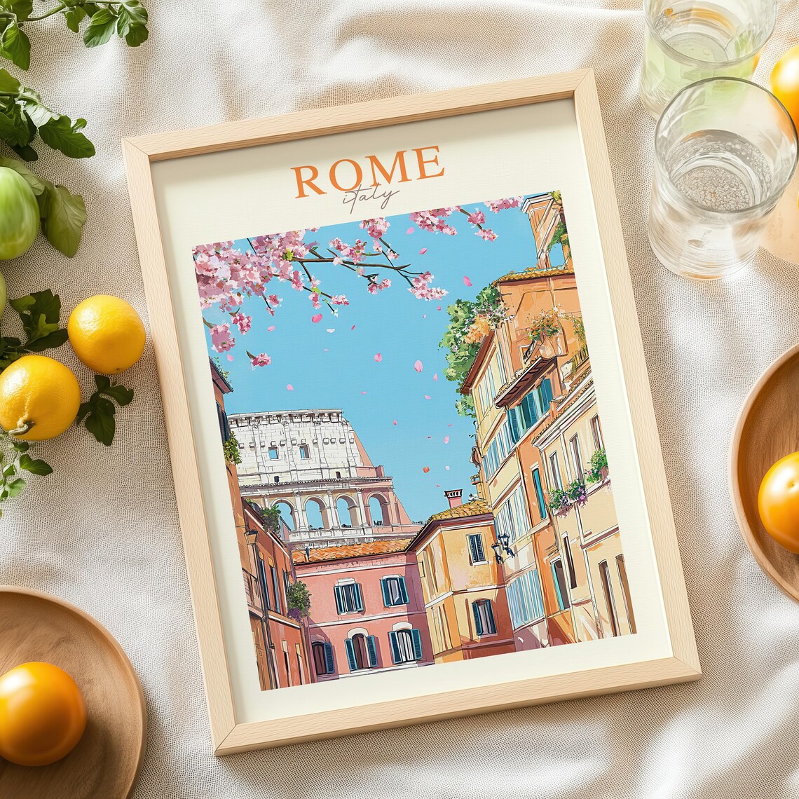 Rome Italy Colosseum Street Cherry Blossom Vintage Travel Poster - Image 4