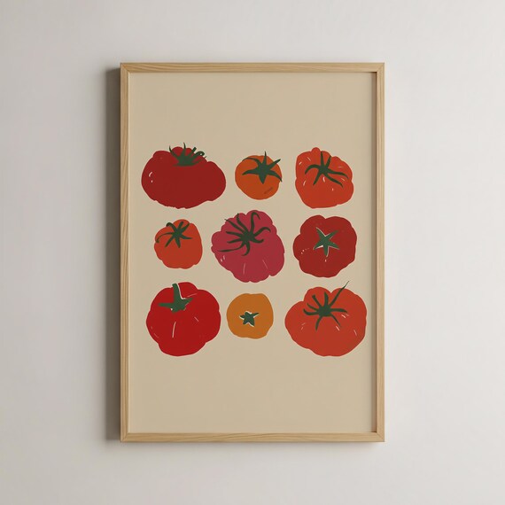 Vintage Tomato Watercolor Art Print, Rustic Kitchen Decor