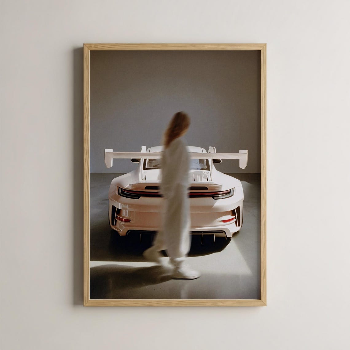 White Sports Car With Woman Studio Shot Luxury Automotive Art Poster