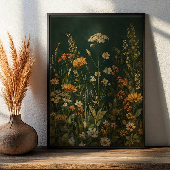 Wildflower Green Poster Meadow Art Print Botanical Illustration Floral Wall Decor Nature Artwork