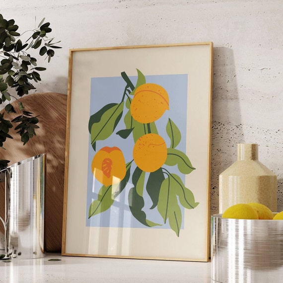 Peach Fruit Market Print Trendy Kitchen Art Poster Prints Dinning Room Decor