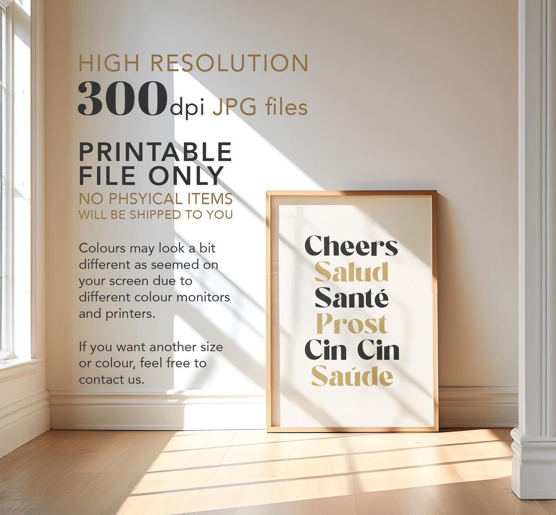Cheers Salud Sante Prost Cin Cin Saude Multilingual Toast Wall Art - Image 4