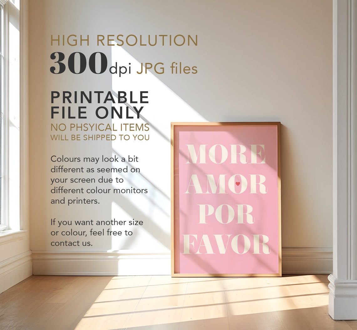 More Amor Por Favor Pink Typography Love Quote Romantic Wall Poster - Image 3