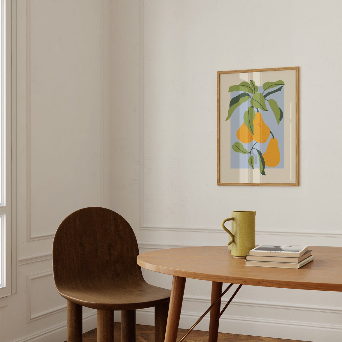 Orange Pears Branch Botanical Illustration Light Blue Kitchen Poster - Image 3