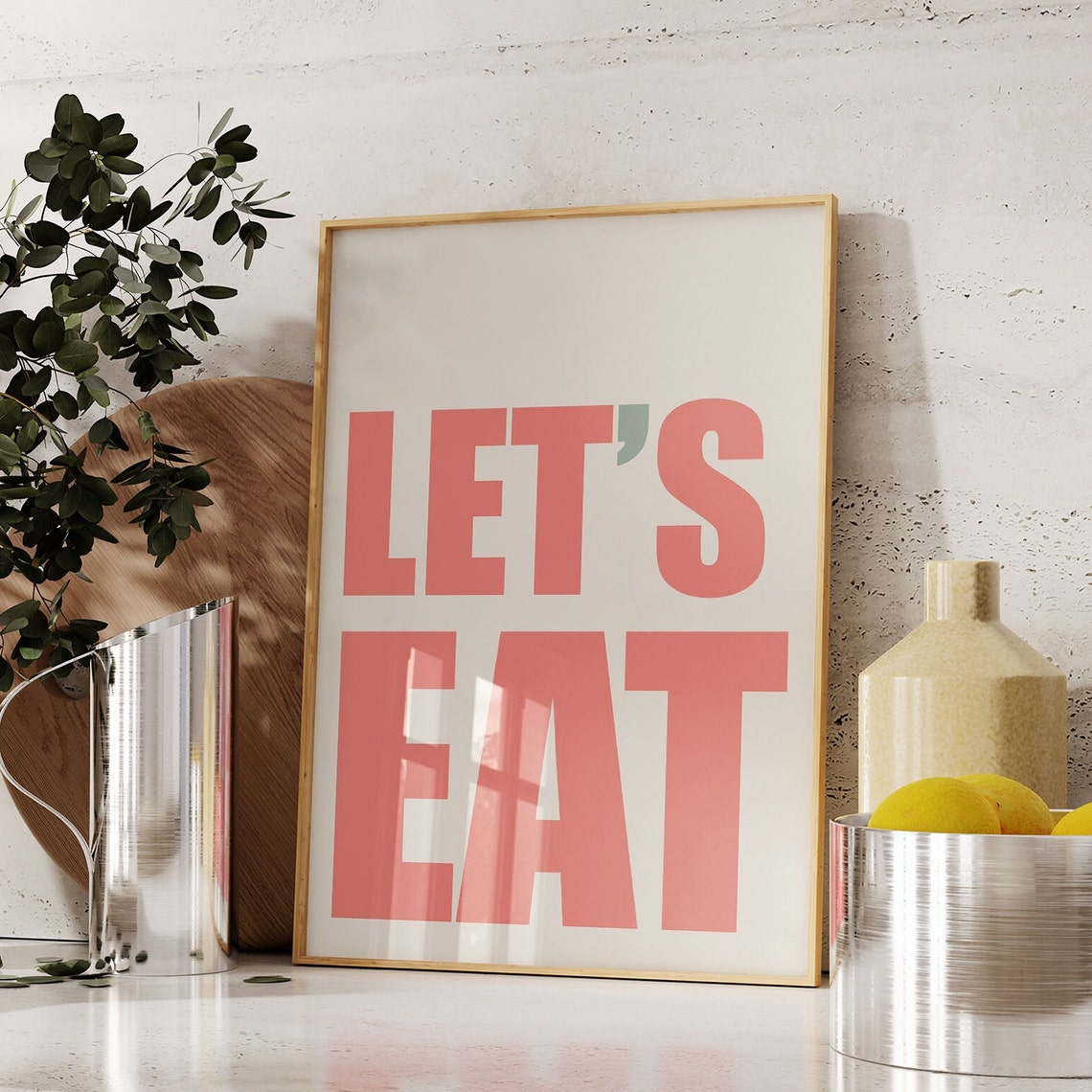 Lets Eat Extra Bold Coral Retro Pop Kitchen Typography Wall Art - Image 3