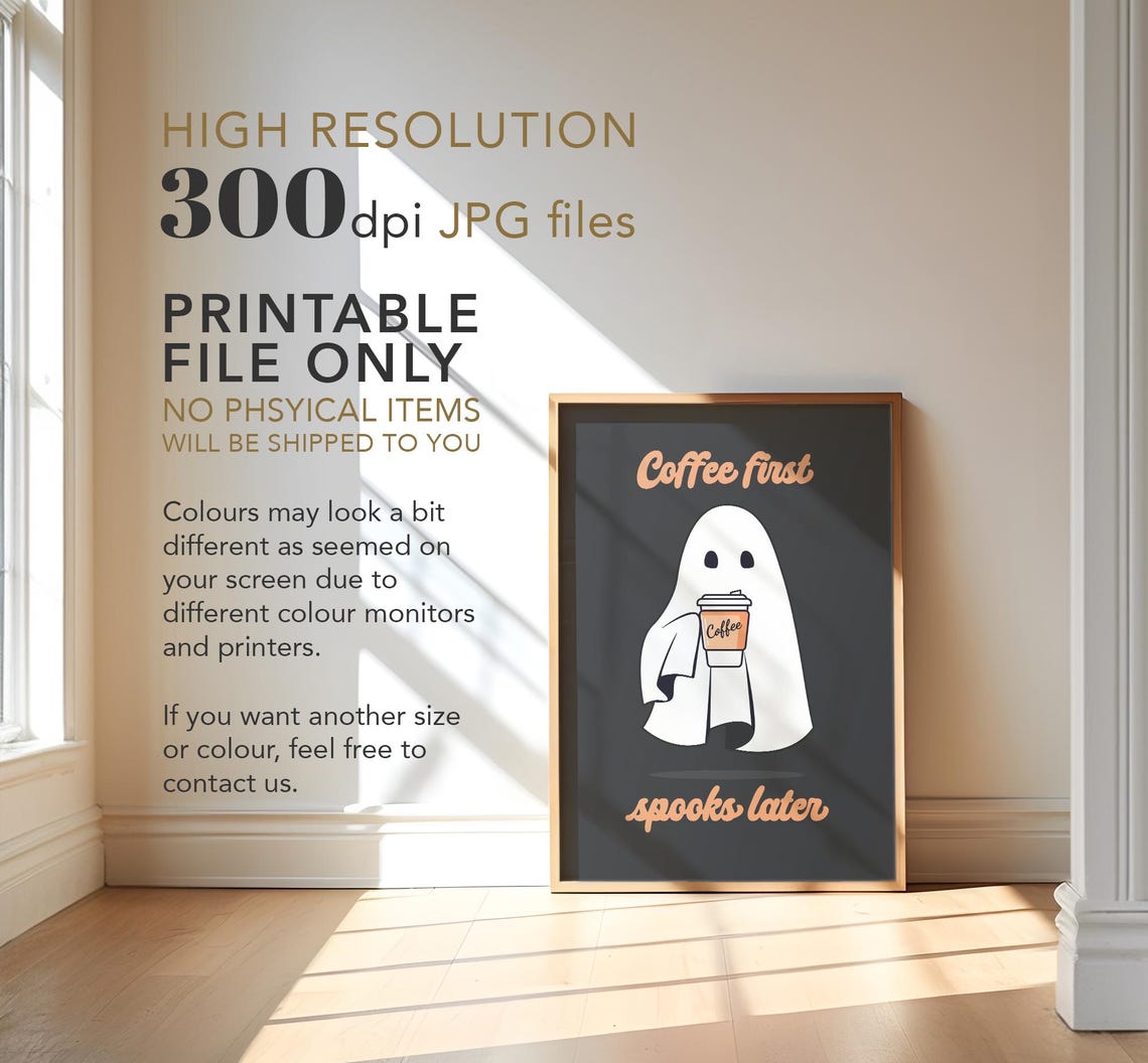 Cute Ghost Print Halloween Wall Art Halloween Decor Coffee Poster Funny Quote Print Kitchen Prints Coffee Bar Wall Decor Art - Image 3