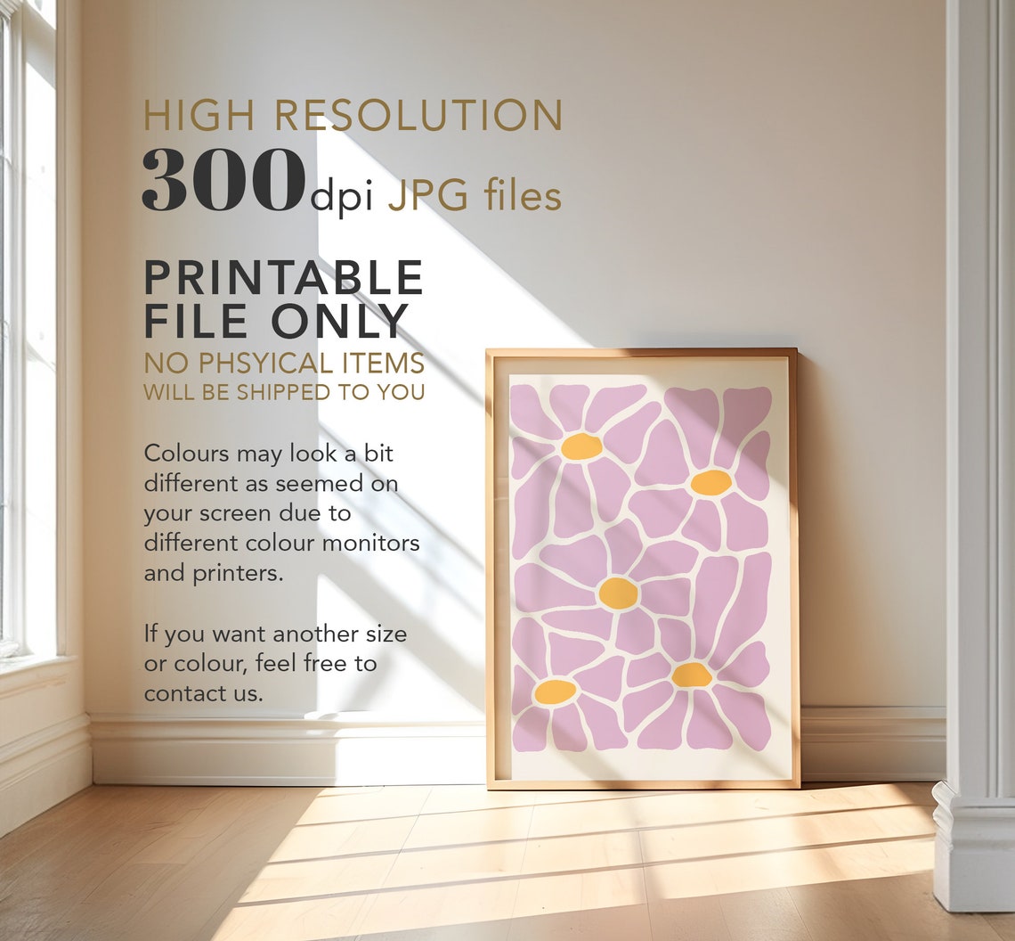 Pink Abstract Flowers Boho Floral Retro Lavender Botanical Poster - Image 4