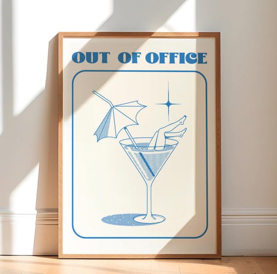 Out Of Office Print Trendy Retro Wall Art Vintage Summer Poster Cocktails Print Cute Wall Print Beach Summer Wall Art