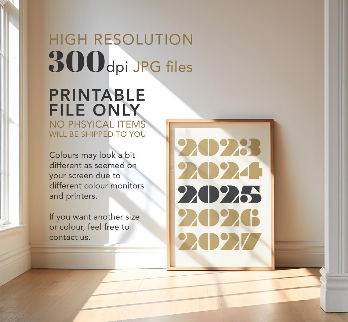 2023 2024 2025 2026 2027 Retro Bold Digits Black Gold New Year Poster - Image 4