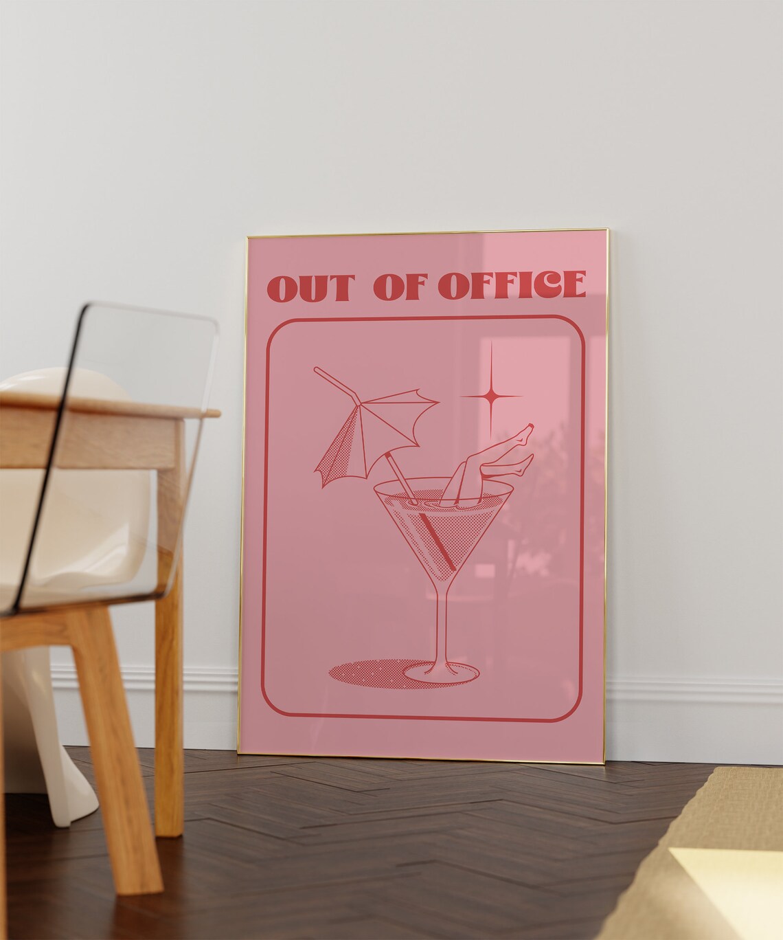 Out Of Office Retro Pink Martini Girl Fun Vacation Wall Poster - Image 2