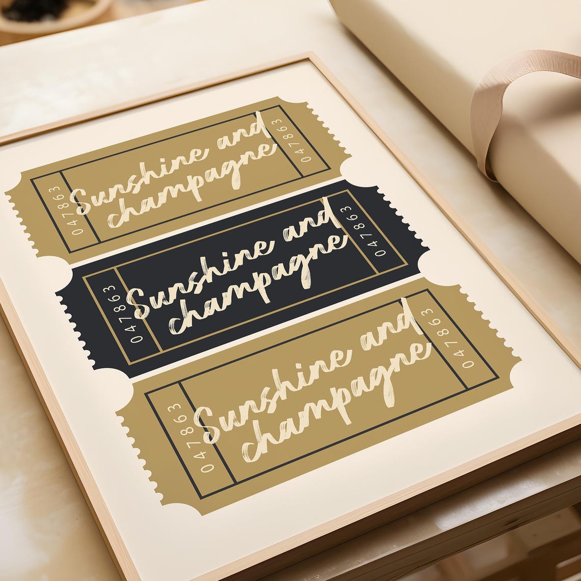 Sunshine And Champagne Gold Black Retro Ticket Stub Wall Art - Image 2