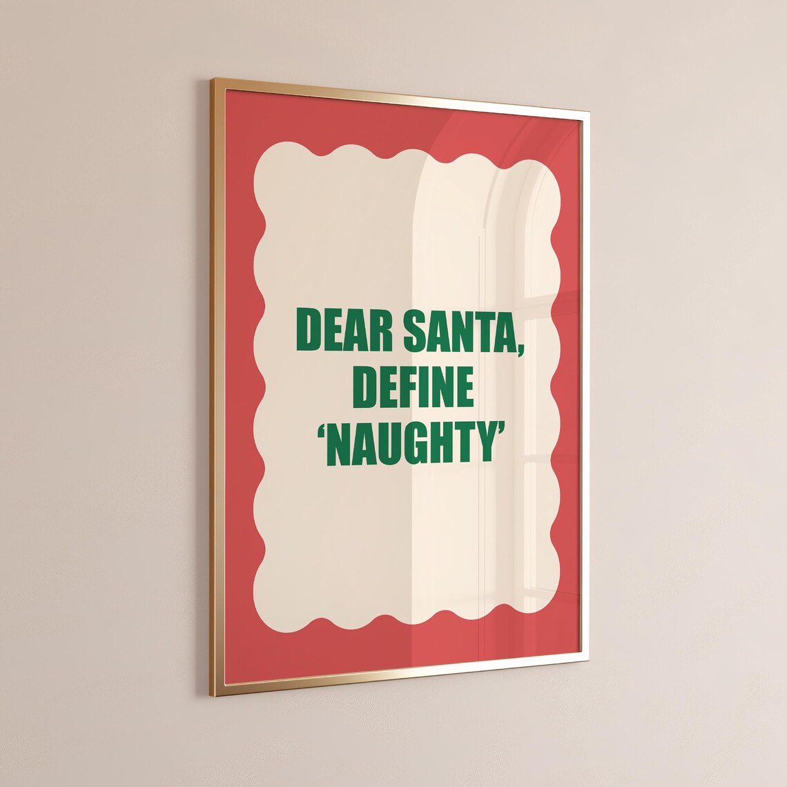 Dear Santa Define Naughty Funny Quote Green Red Holiday Poster - Image 3