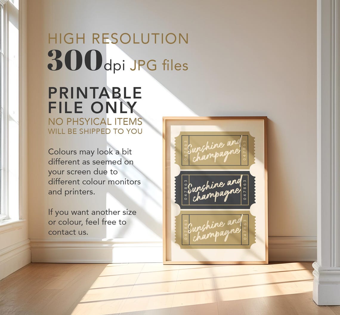 Sunshine And Champagne Gold Black Retro Ticket Stub Wall Art - Image 4