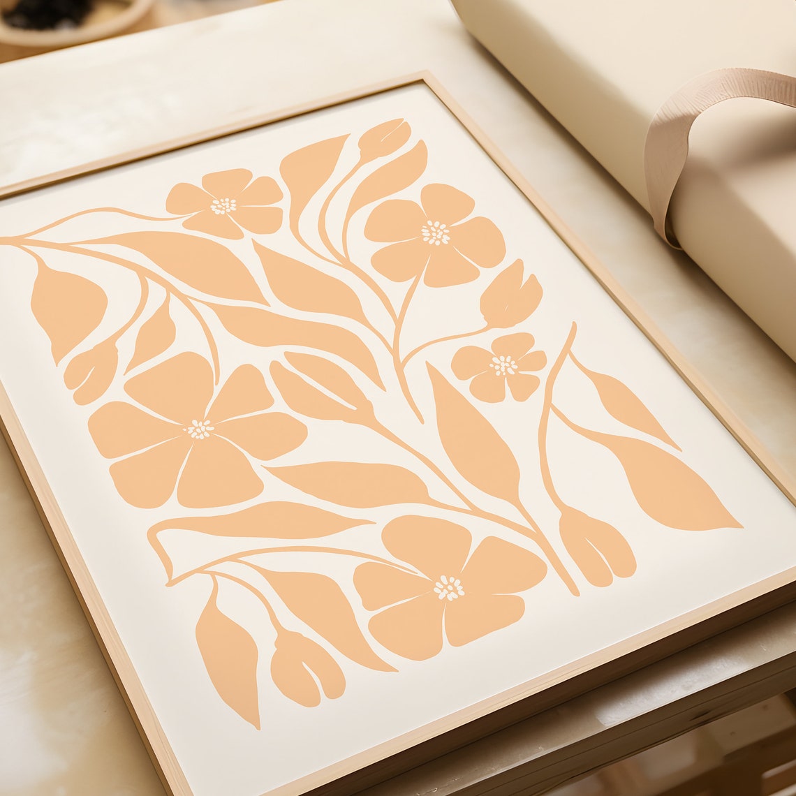 Peach Botanical Flower Leaf Line Art Soft Neutral Decor Poster - Image 4