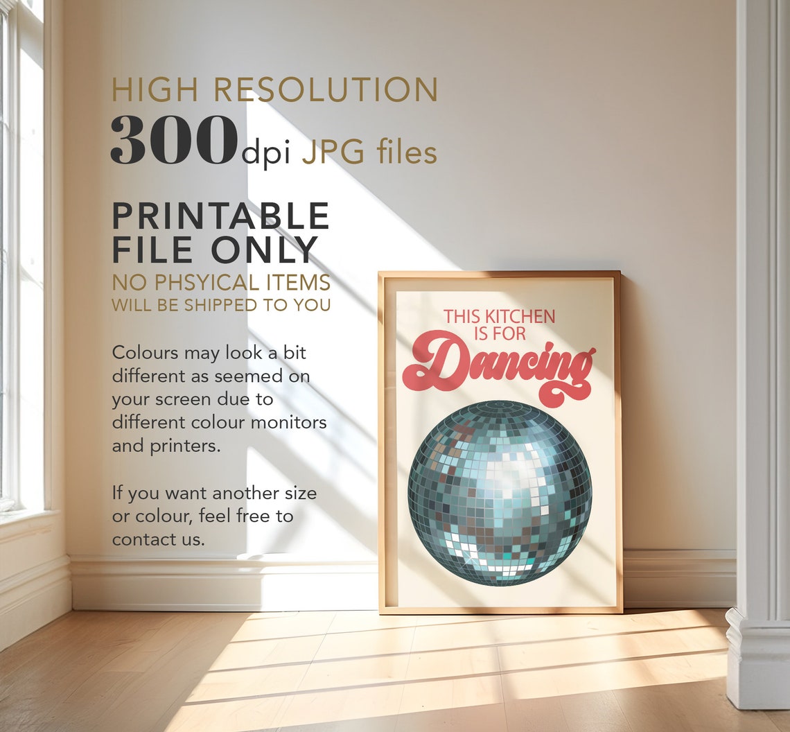 This Kitchen Is for Dancing Disco Ball Retro Fun Kitchen Decor Poster - Image 2