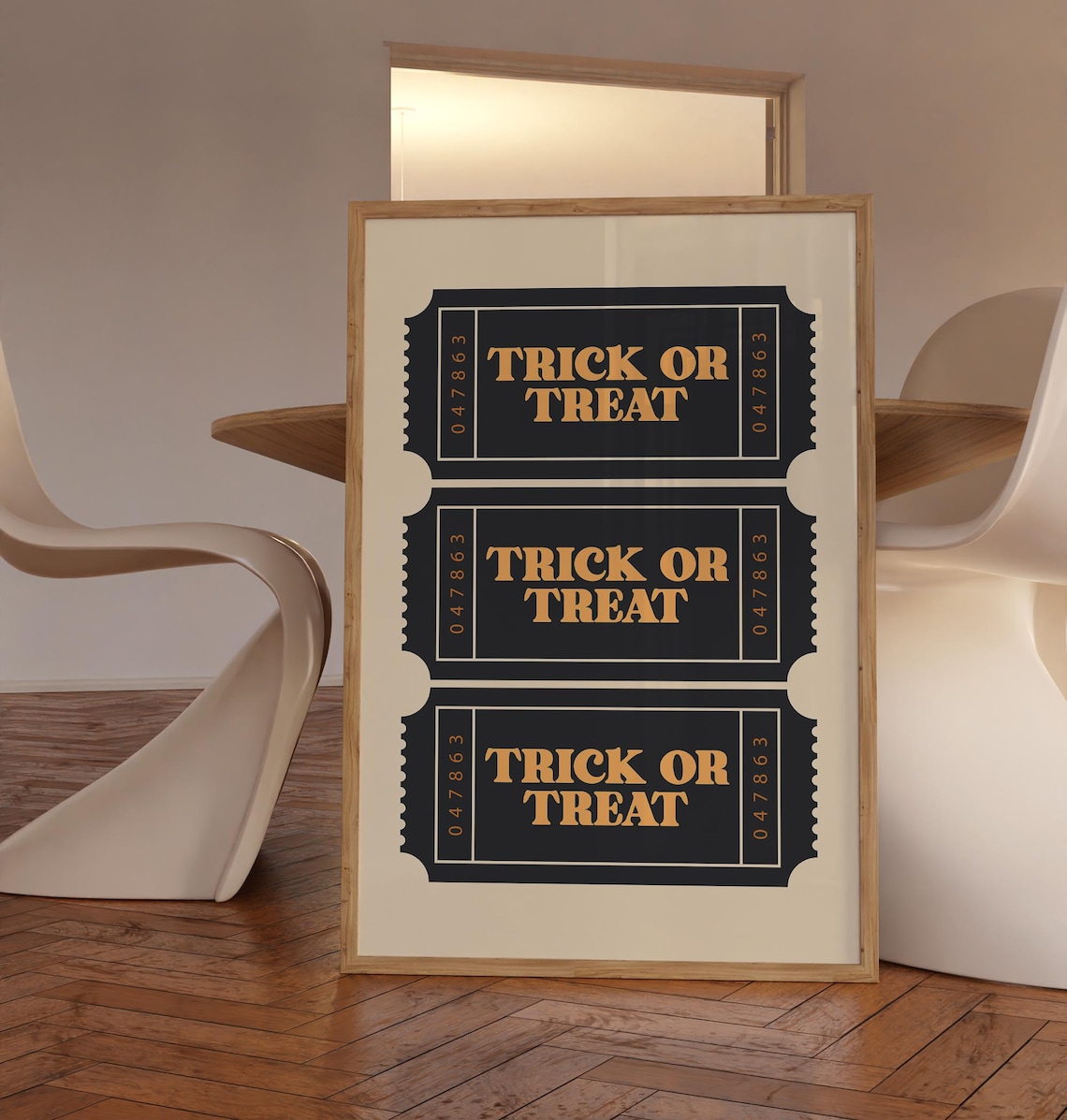 Trick or Treat Ticket Retro Halloween Black Gold Vintage Fun Poster - Image 2