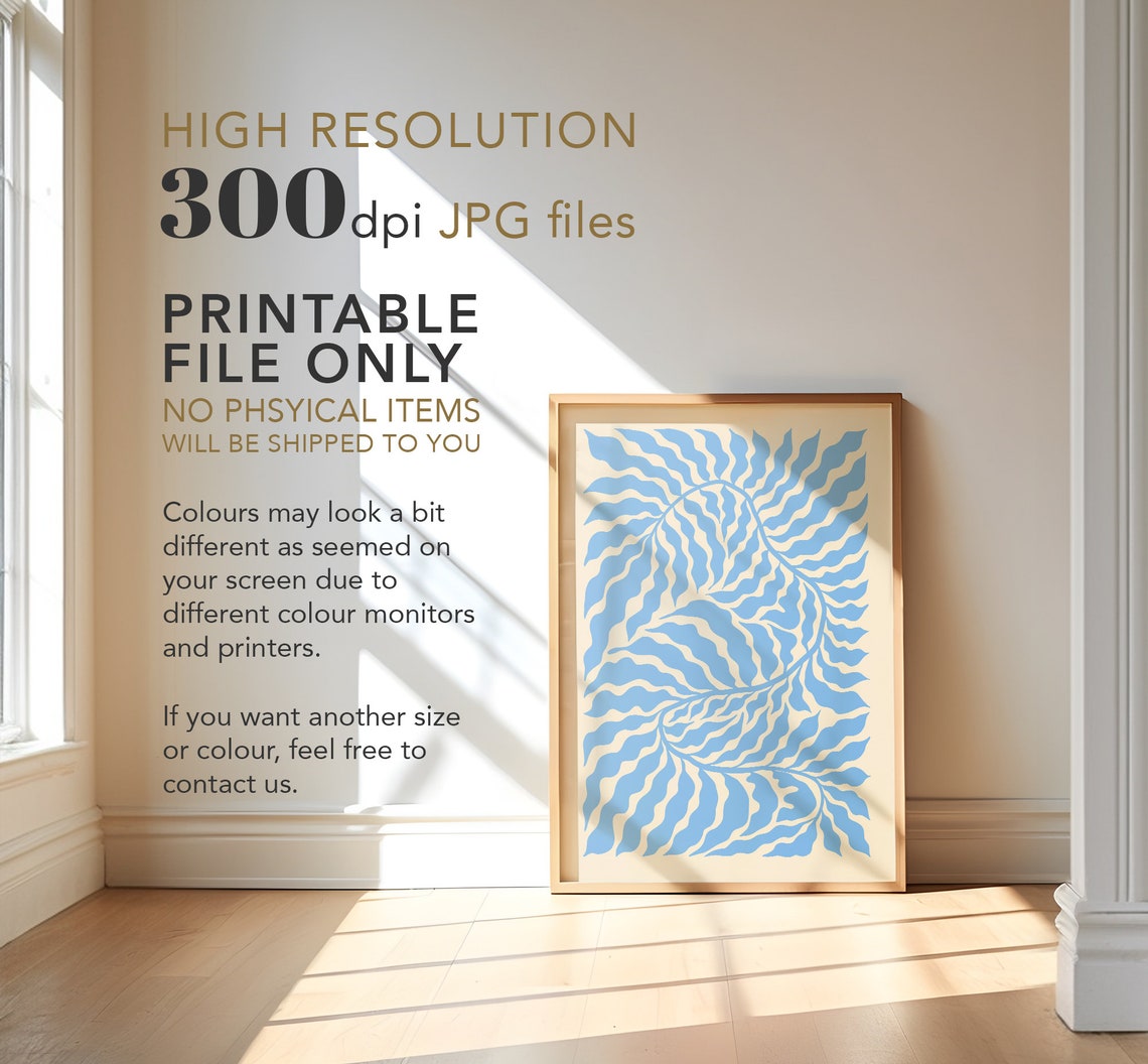 Light Blue Abstract Botanical Leaf Scandi Organic Minimalist Wall Art - Image 4
