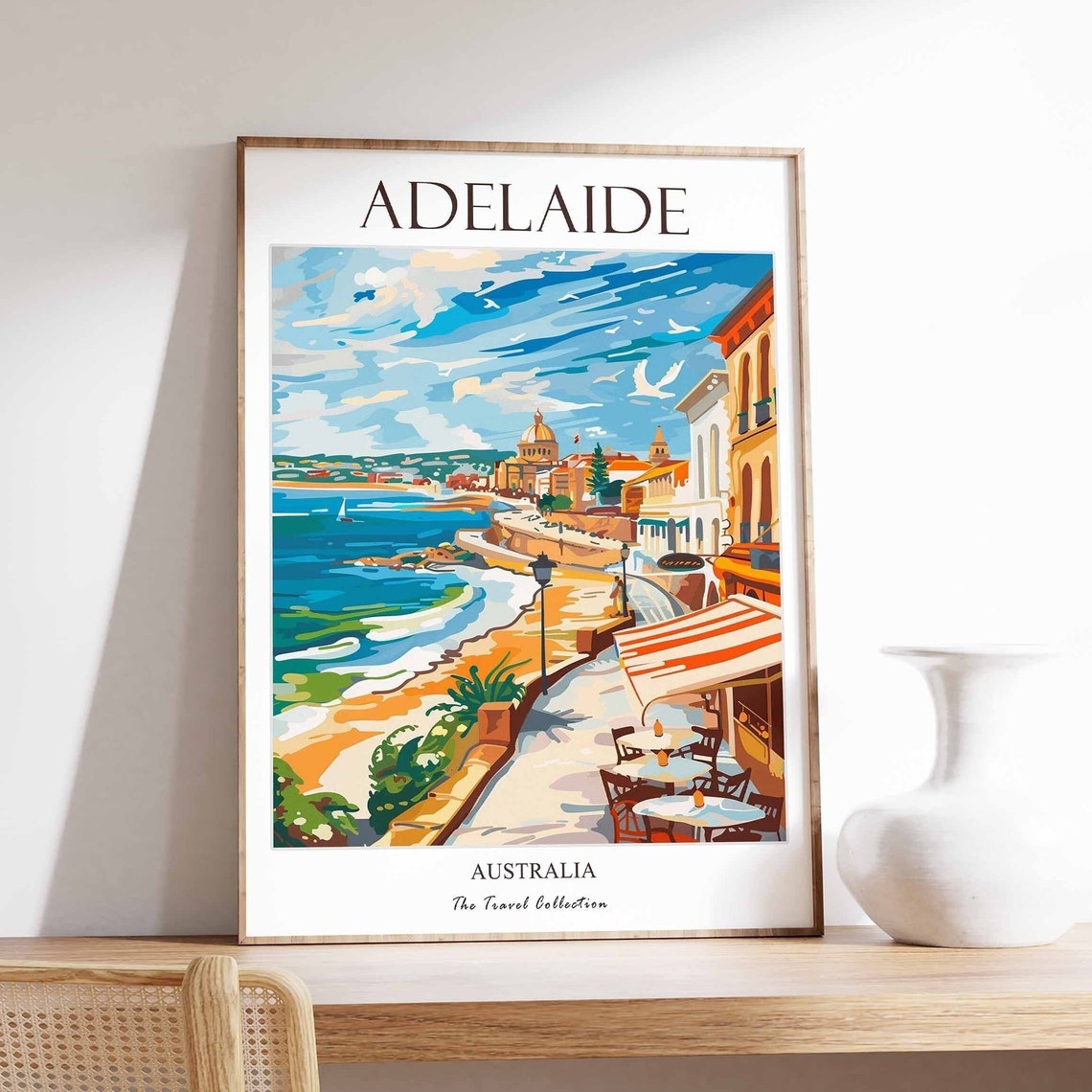Adelaide Australia Coastal Town Beach Cafe Travel Collection Poster