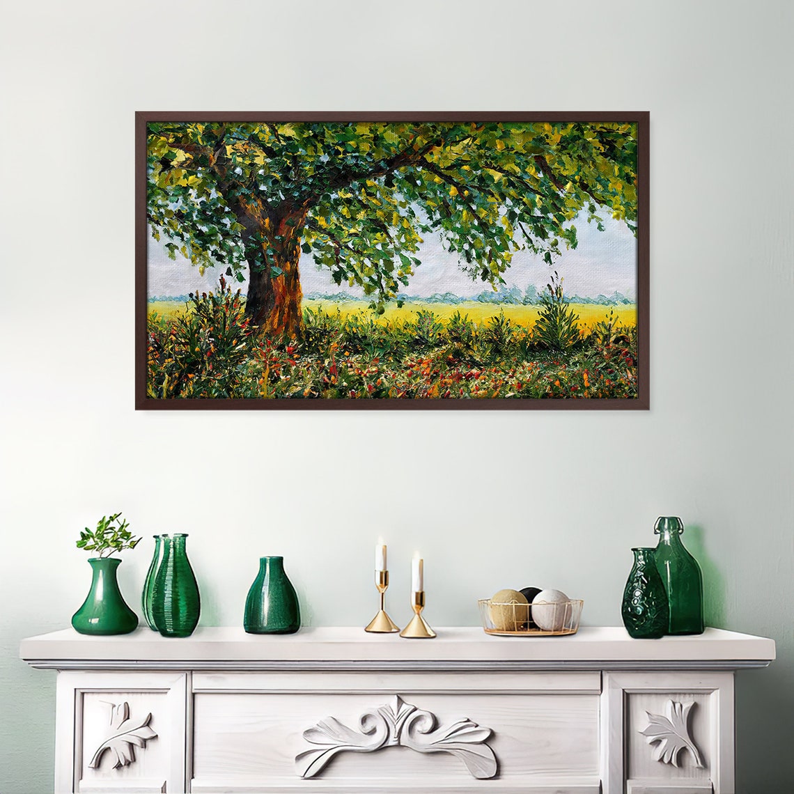 Sunny Summer Meadow Wildflowers White Clouds Blue Sky Landscape Poster - Image 4