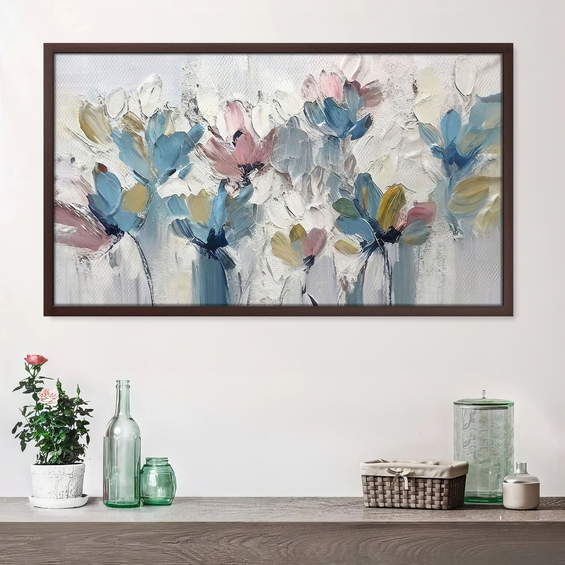 Rustic Pastel Wildflowers Dusty Blue Blush Pink Neutral Art Poster - Image 2