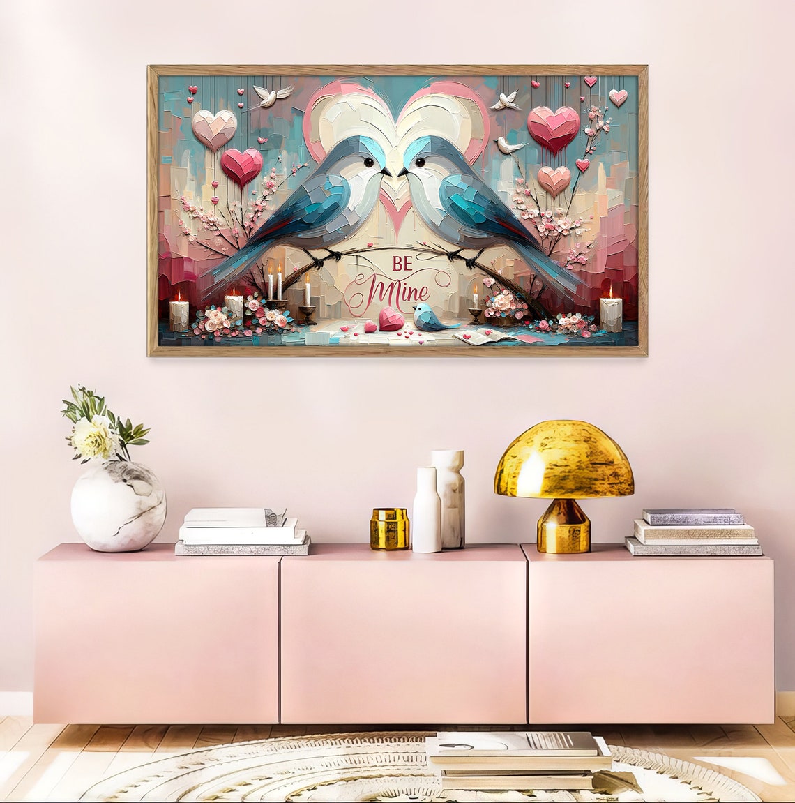 Blue Lovebirds With Heart Valentine Romance Textured Art Love Poster - Image 4