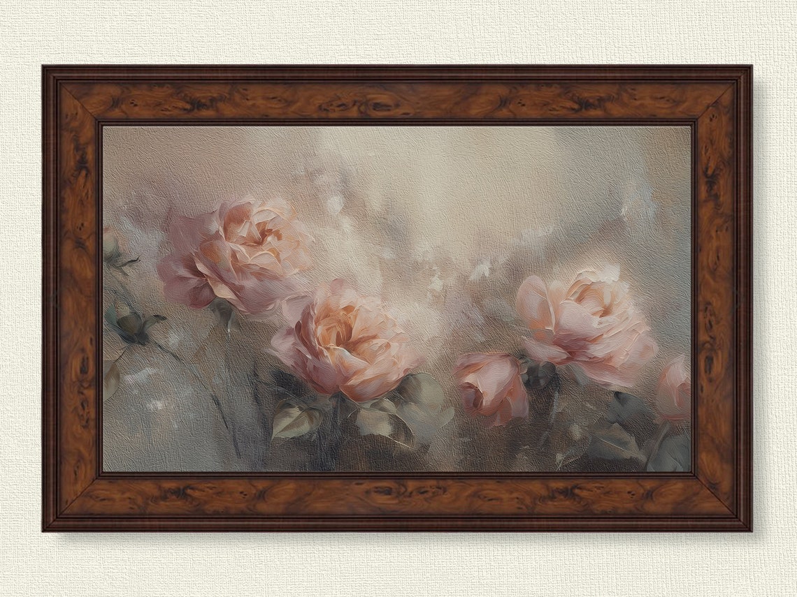 Soft Blush Pink Roses Romantic Muted Textured Flower Art Poster - Image 3