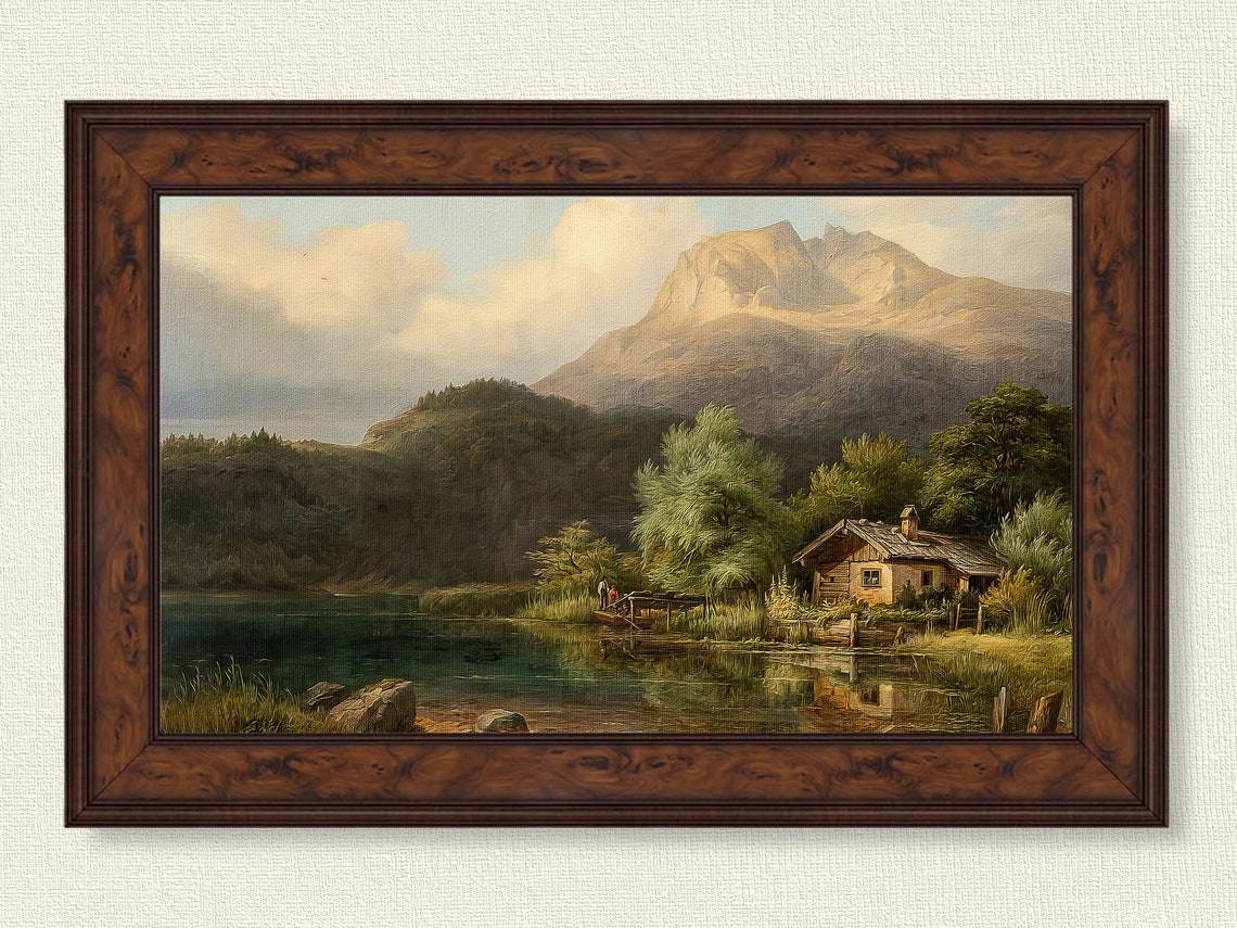 Frame Tv Art Mountain Landscape Vintage Oil Painting Art Tv Farmhouse Decor - Image 3