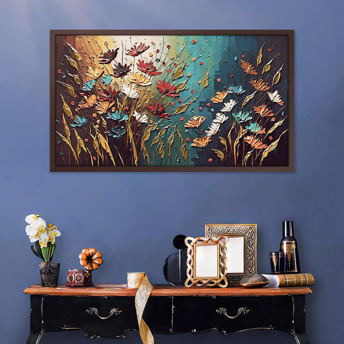Abstract Floral Beauty Dark Charcoal Gold Elegant Flower Art Poster - Image 4