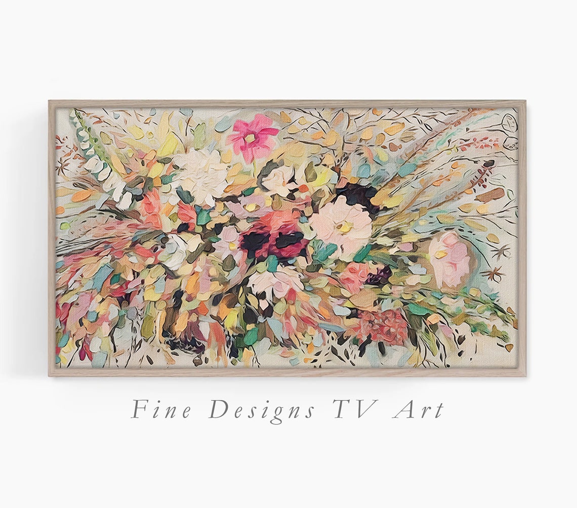 Pastel Impasto Flower Bouquet Cream Background Textured Art Poster
