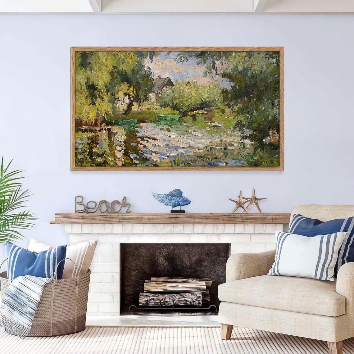 Frame Tv Art Calm River Scenery Lush Landscape Oil Painting Impressionist Tv Frame Home Decor - Image 4