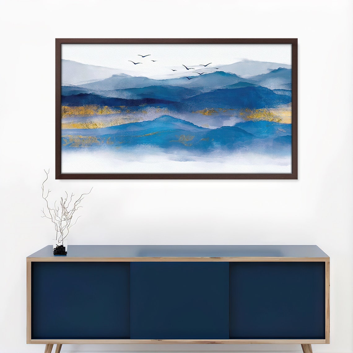 Frame Tv Art Abstract Blue Mountain Layers Landscape Art Modern Home Decor Art Tv - Image 2
