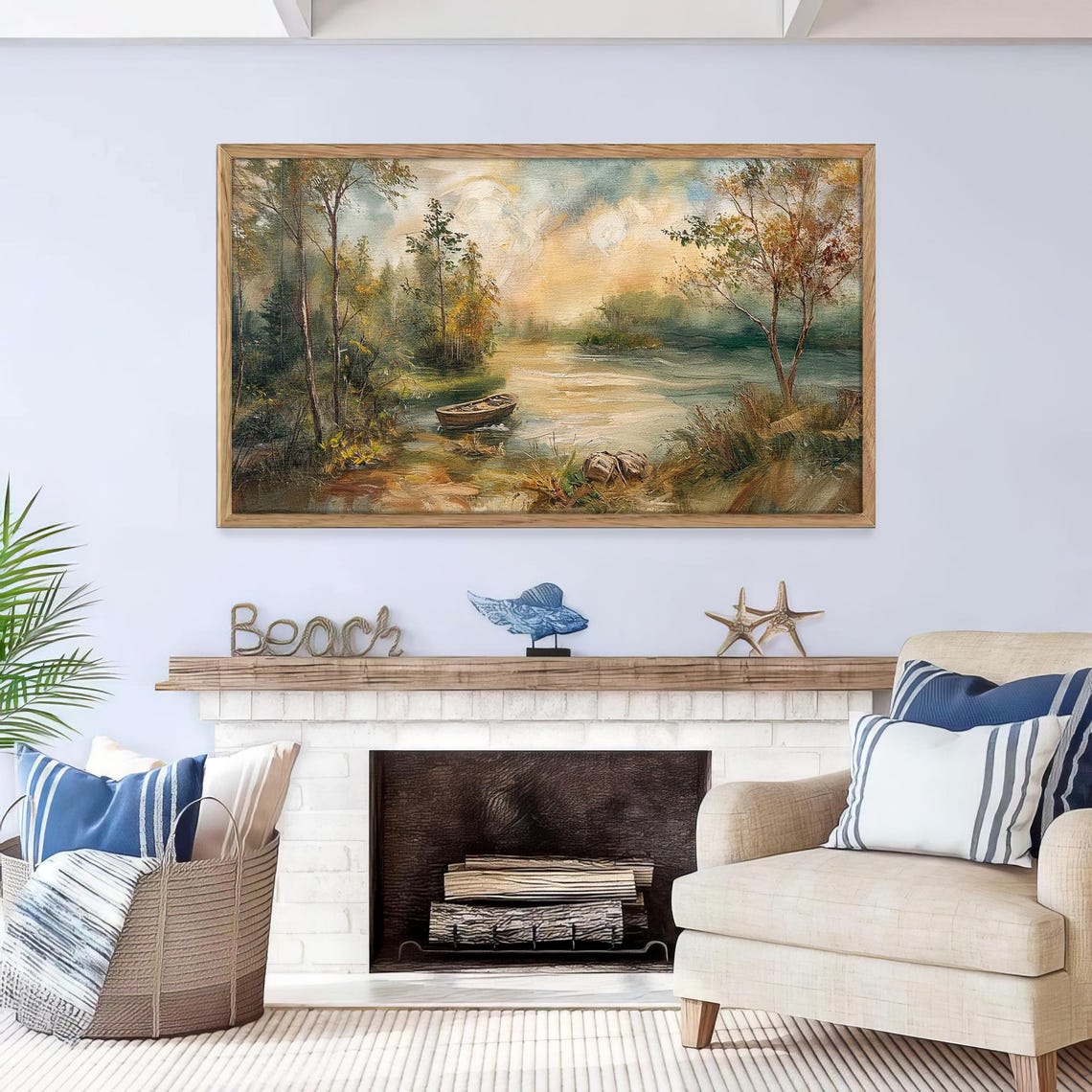 Frame Tv Art Calm River Scene Impressionist Landscape Oil Painting Earth Tone Colors Spring Tv Art - Image 2