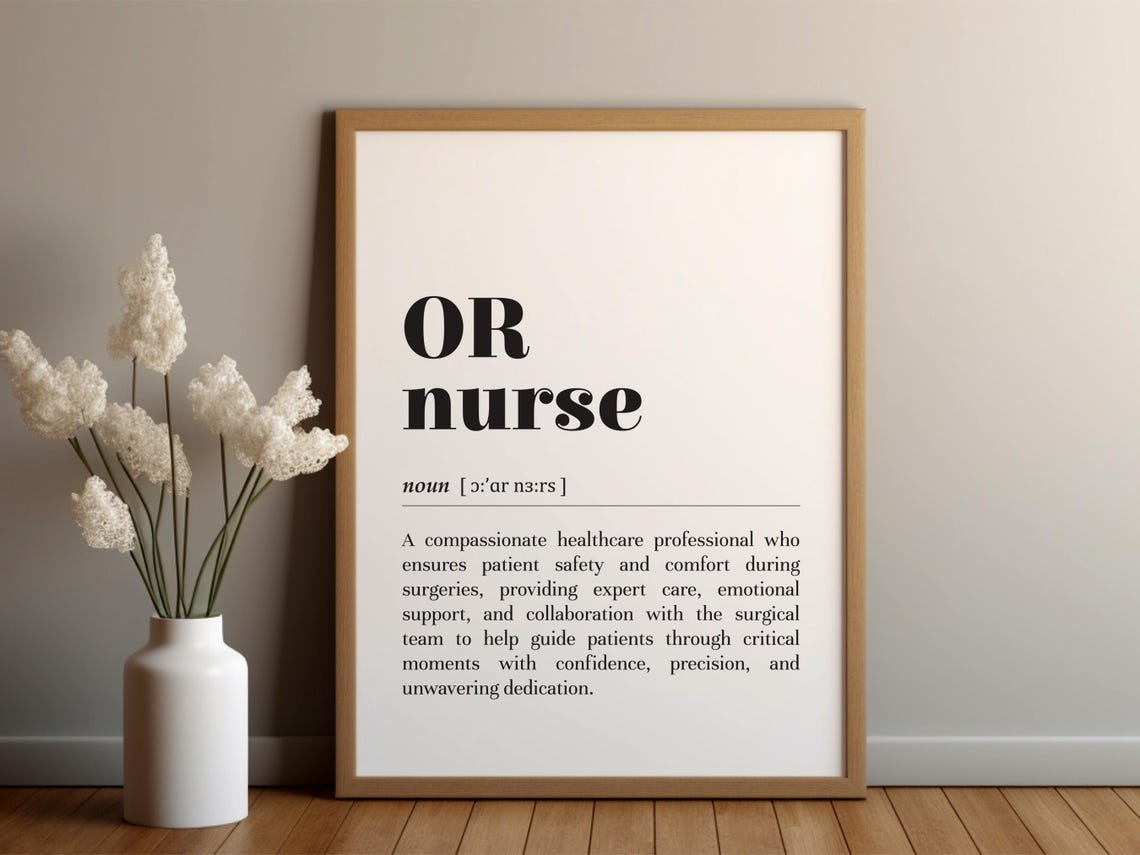 OR Nurse Dictionary Definition Poster for Operating Room Decor Gift