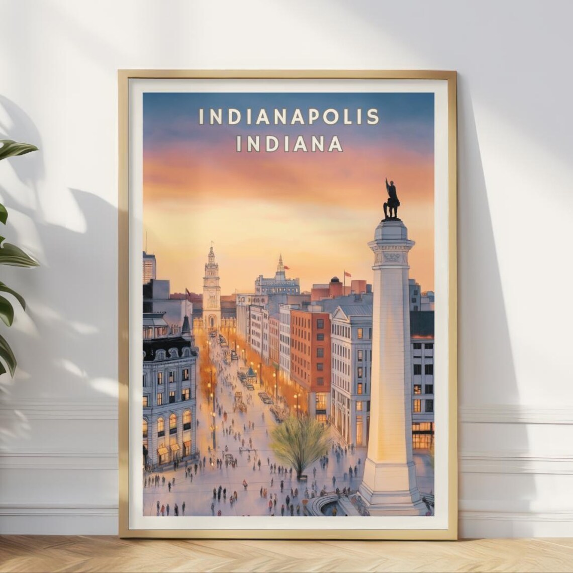 Indianapolis Indiana Poster, Monument Circle Skyline