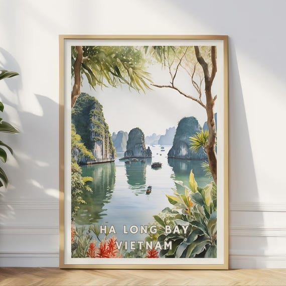 Ha Long Bay Vietnam Poster Tropical Seascape Wall Art Limestone Karst Landscape Print Scenic Travel Decor Southeast Asia Artwork