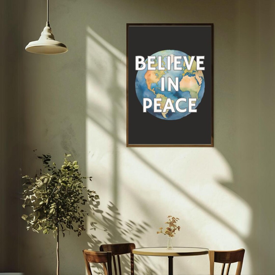 Believe in Peace Watercolor Earth Globe Inspirational Quote Poster - Image 3
