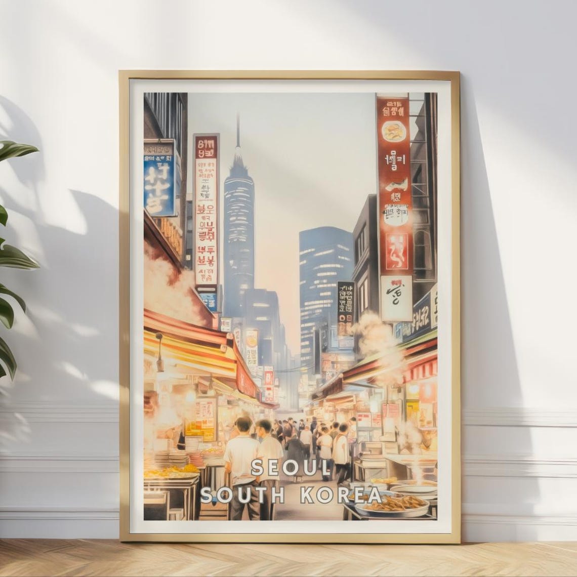 Seoul South Korea Poster Korean Night Market Print Cityscape Wall Art Asian Street Food Scene Urban Travel Decor Home Office Arts