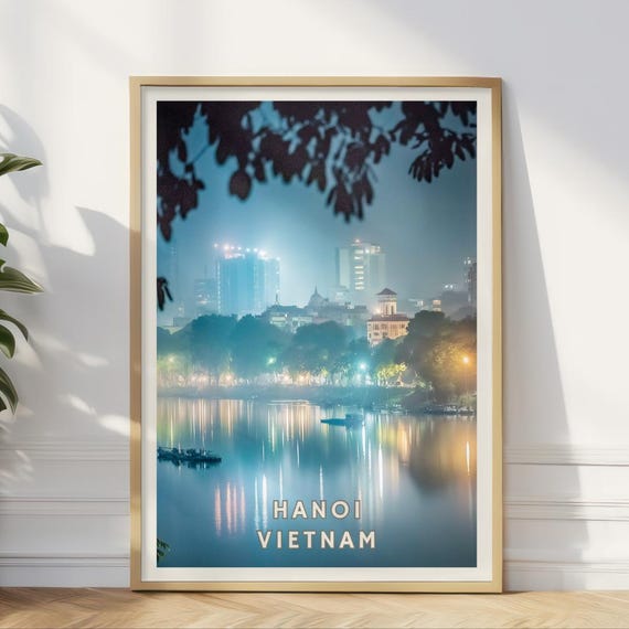 Hanoi Vietnam Poster Hoan Kiem Lake At Night Print City Skyline Wall Art Urban Landscape Vietnam Travel Decor Office Home Gift