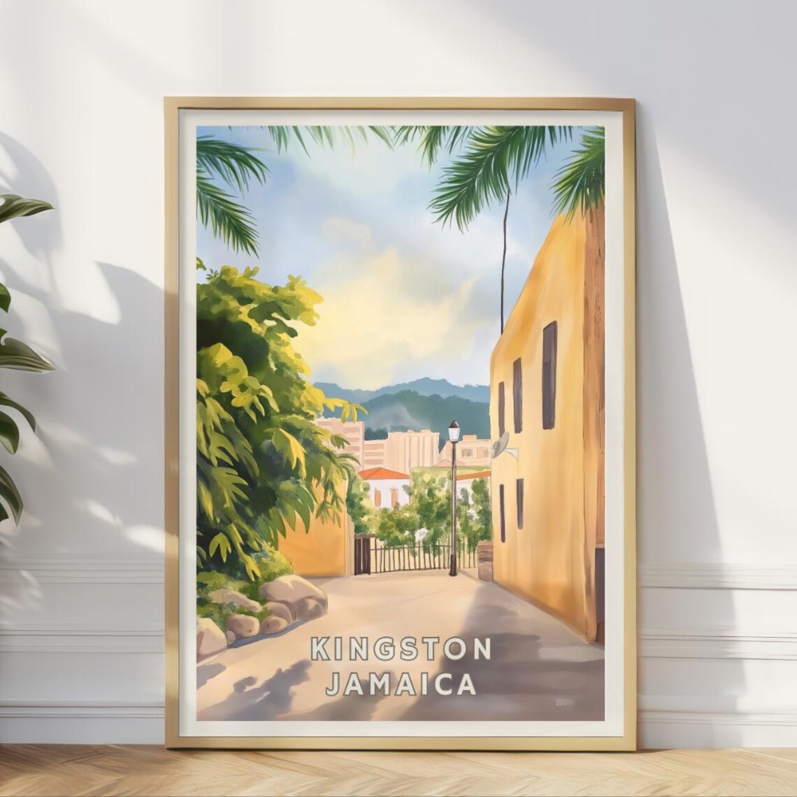 Kingston Jamaica Travel Poster, Caribbean Skyline
