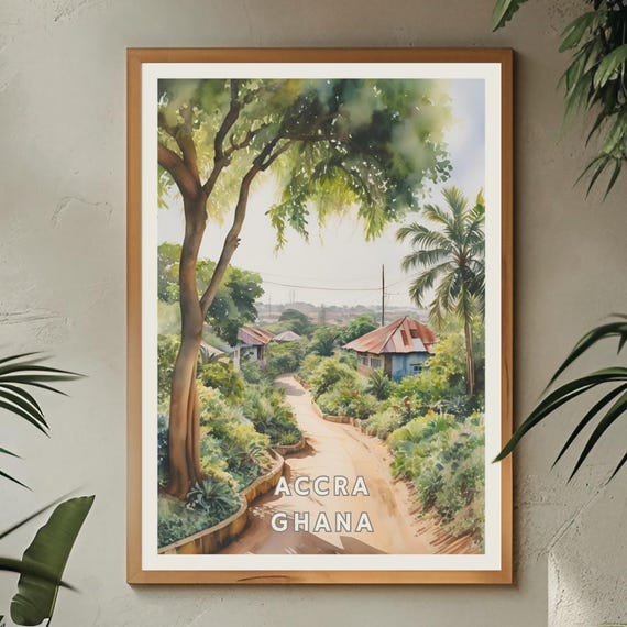 Accra Ghana Poster African Village Wall Art Tropical Landscape Print Rustic Street Decor Urban City Nature Artwork Ghanian Home Decor
