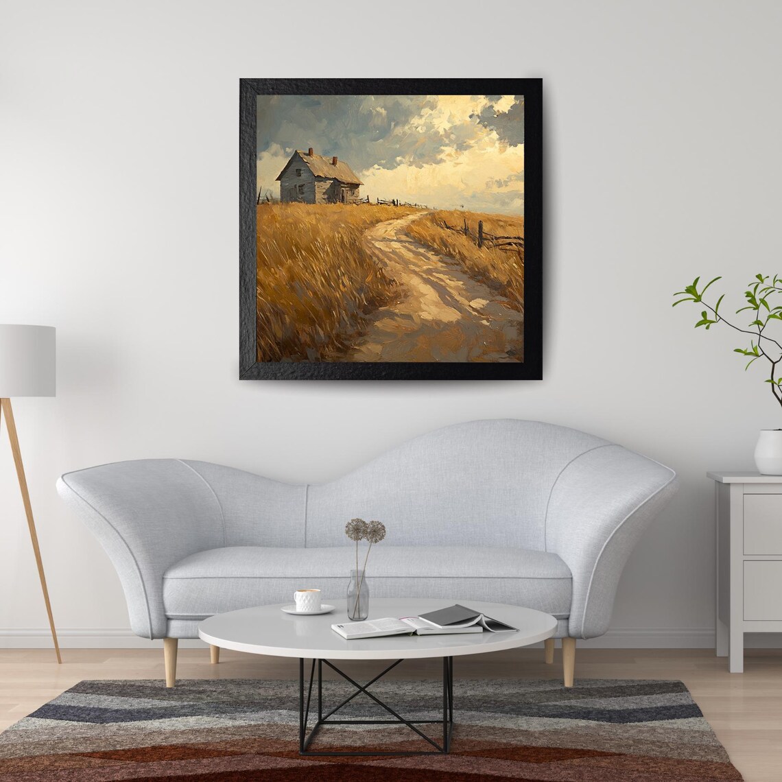Golden Wheat Field Path to Old Farmhouse Country Road Art Poster