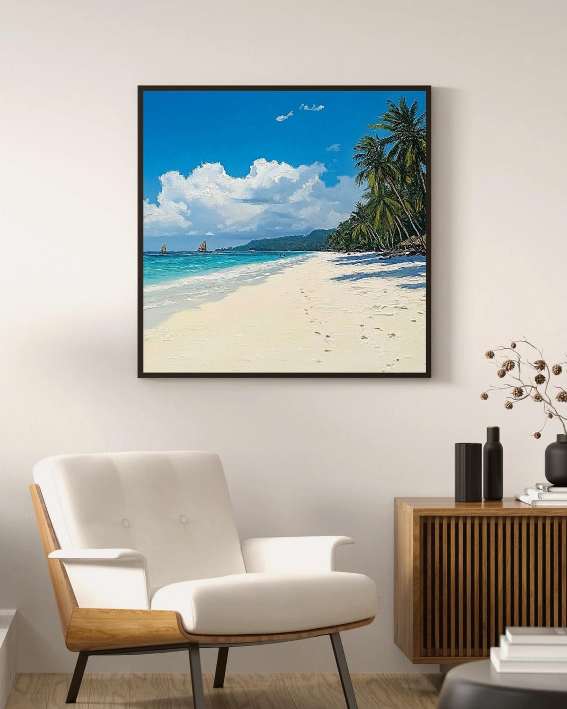 Tropical White Sand Beach Impasto Oil Painting Coastal Art Poster